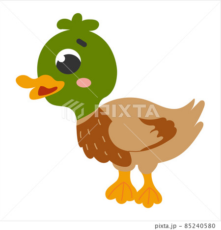 Cute green duck in cartoon style isolated on white background, farm animal, rural lifestile concept for children Cute green duck in cartoon style isolated on white background, farm animal, rural lifestile concept for children 85240580