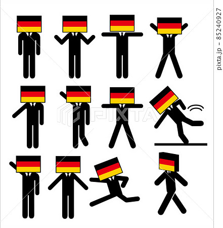 ドイツの国旗を擬人化キャラクター化した人のピクトグラム シンボル グラフィック素材 イラストセットのイラスト素材