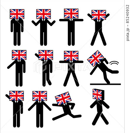 イギリスの国旗を擬人化キャラクター化した人のピクトグラム シンボル グラフィック素材 イラストセットのイラスト素材