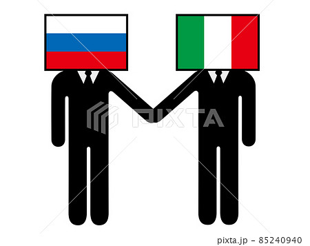 ロシアとイタリアが握手した国旗を擬人化キャラクター化した人のピクトグラム シンボル グラフィック素材のイラスト素材
