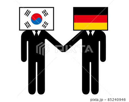 韓国とドイツが握手した国旗を擬人化キャラクター化した人のピクトグラム シンボル グラフィック素材のイラスト素材