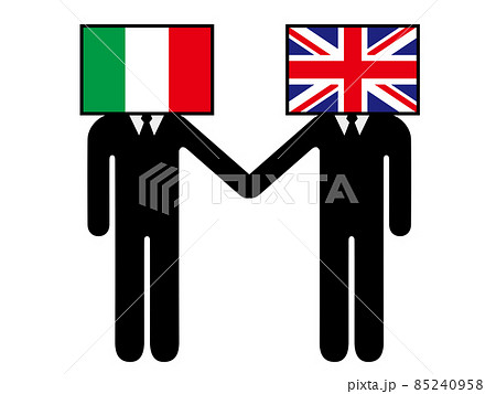 イタリアとイギリスが握手した国旗を擬人化キャラクター化した人のピクトグラム　シンボル　グラフィック素