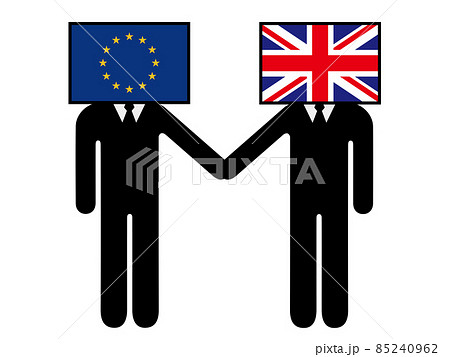 ユーロとイギリスが握手した国旗を擬人化キャラクター化した人のピクトグラム　シンボル　グラフィック素