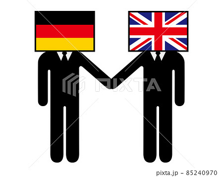 ドイツとイギリスが握手した国旗を擬人化キャラクター化した人のピクトグラム　シンボル　グラフィック素材 85240970