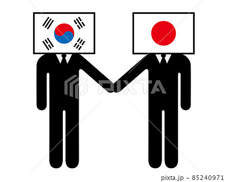 韓国と日本が握手した国旗を擬人化キャラクター化した人のピクトグラム シンボル グラフィック素材のイラスト素材