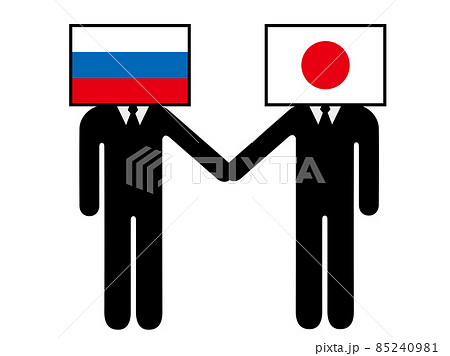 日本とロシアが握手した国旗を擬人化キャラクター化した人のピクトグラム シンボル グラフィック素材のイラスト素材