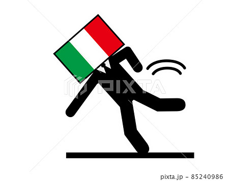 失政失速転ぶ国旗をイタリアの擬人化キャラクター化した人のピクトグラム シンボル グラフィック素材のイラスト素材