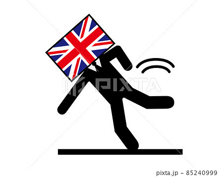 失政失速転ぶイギリス国旗を擬人化キャラクター化した人のピクトグラム シンボル グラフィック素材のイラスト素材