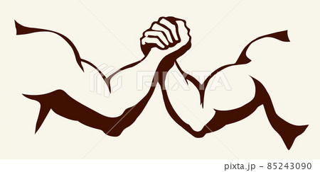 Hand wrestling contest. Vector drawing Hand wrestling contest. Vector drawing 85243090