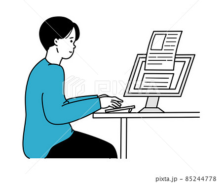 パソコン操作をする横顔の男性イメージイラスト素材のイラスト素材