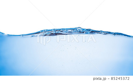 Blue water wave and bubbles isolated on white background. Blue water wave and bubbles isolated on white background. 85245372