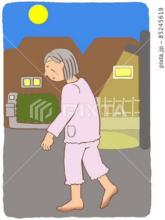 認知症 BPSD 夜の住宅街をはだしで徘徊する女性 認知症 BPSD 夜の住宅街をはだしで徘徊する女性 85245619