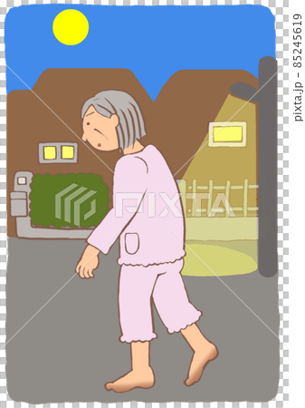 認知症 BPSD 夜の住宅街をはだしで徘徊する女性 認知症 BPSD 夜の住宅街をはだしで徘徊する女性 85245619