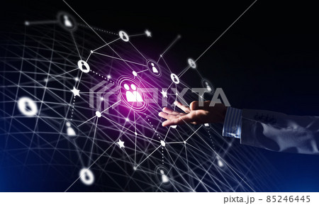 Presenting modern wireless technologies as means of communucation and networking on dark background 85246445