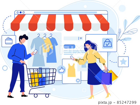 Man and woman do online shopping using smartphone 85247299