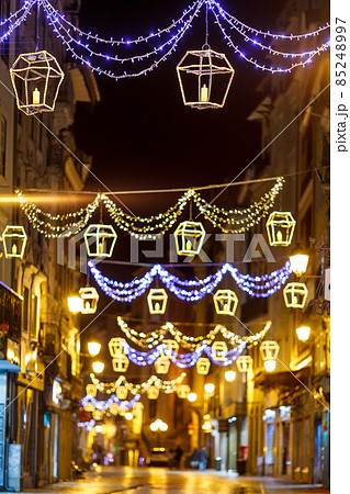 street illuminated with lanterns at christmas street illuminated with lanterns at christmas 85248997