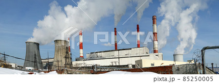 Pipes of coal  burning power station. Moscow, Russia 85250005