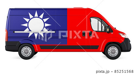 Taiwanese flag painted on commercial delivery van. Freight delivery in Taiwan, concept. 3D rendering Taiwanese flag painted on commercial delivery van. Freight delivery in Taiwan, concept. 3D rendering 85251568