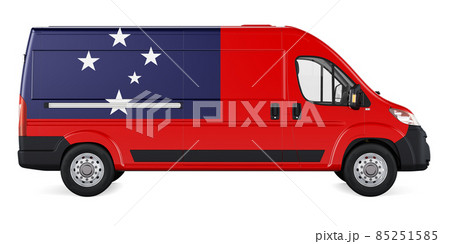 Samoan flag painted on commercial delivery van. Freight delivery in Samoa, concept. 3D rendering Samoan flag painted on commercial delivery van. Freight delivery in Samoa, concept. 3D rendering 85251585