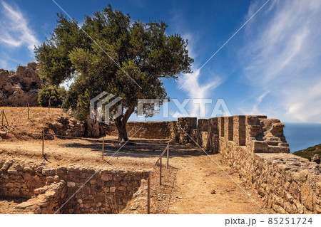 Ancient stone ruins in fortress Angelocastro, Corfu, Greece. 85251724