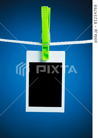 blank photo on blue background blank photo on blue background 85254769