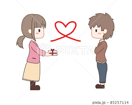プレゼントを渡す男女2 背景なし のイラスト素材
