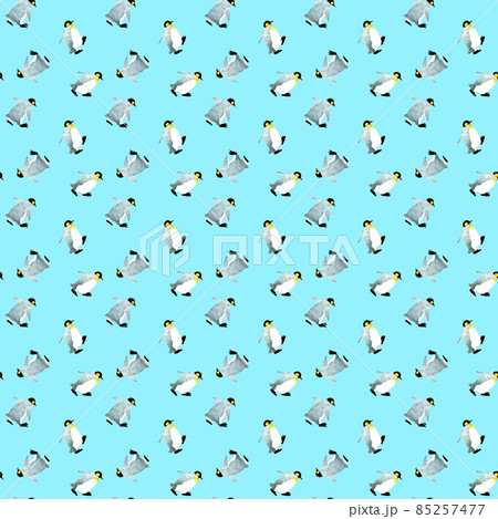 キングペンギンのシームレスパターン　手描き水彩イラストの背景素材　かわいいアニマル柄テキスタイル 85257477
