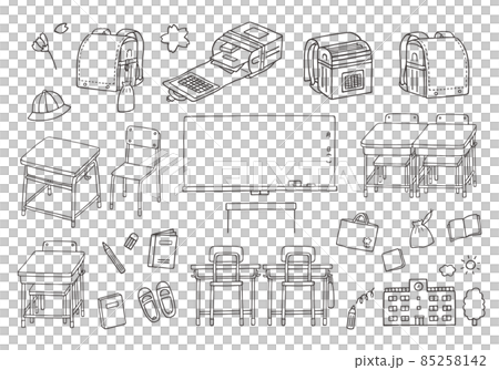 Hand-drawn illustration set related to elementary school (monochrome) Hand-drawn illustration set related to elementary school (monochrome) 85258142
