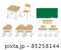 学校 教室の机と黒板の手描きイラストセット（カラー/輪郭線なし） 85258144