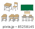 学校 教室の机と黒板の手描きイラストセット（カラー） 85258145