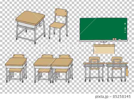 School classroom desk and blackboard hand-drawn illustration set (color) School classroom desk and blackboard hand-drawn illustration set (color) 85258145