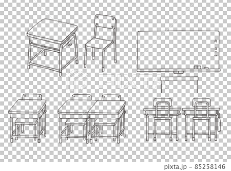 School Classroom Desk And Blackboard Hand Drawn Stock Illustration