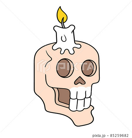 spooky halloween skull with candle on it, doodle icon drawing 85259682