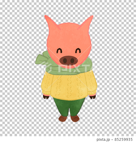 あったかい服装にくるまった豚のイラストのイラスト素材
