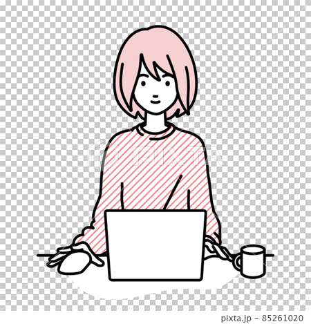Remote work woman sitting at a desk and using a PC Remote work woman sitting at a desk and using a PC 85261020