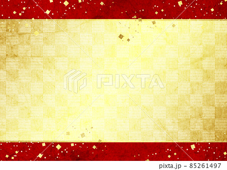 和紙風赤帯フレーム市松模様金箔背景ヨコのイラスト素材