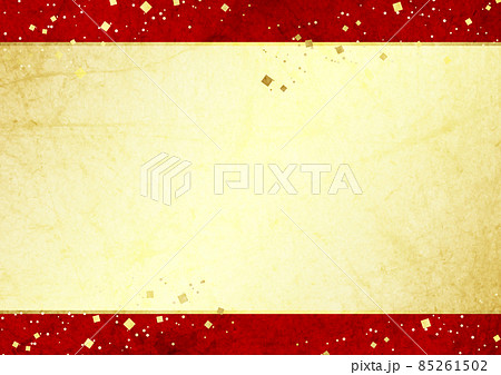 和紙風赤帯フレーム金箔無地背景ヨコ 和紙風赤帯フレーム金箔無地背景ヨコ 85261502