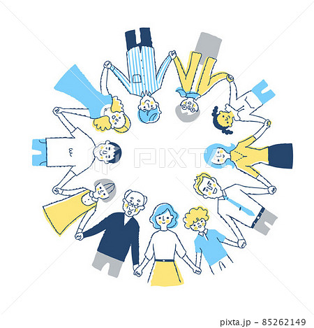 輪になって手を繋ぐさまざまな人種の人々 85262149
