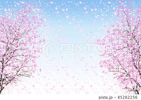 満開の2本のしだれ桜のイラスト素材 満開の2本のしだれ桜のイラスト素材