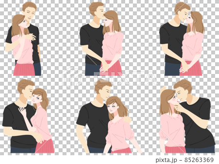 男女の寄り添う恋人同士セット 85263369