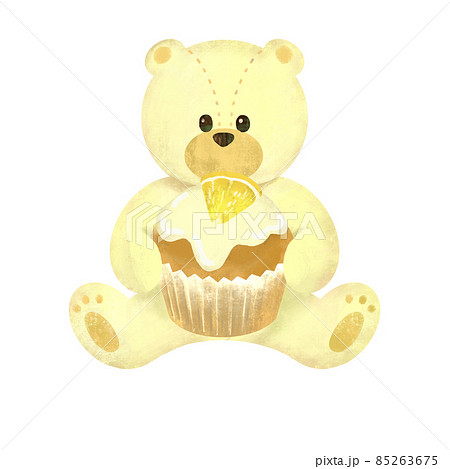 カップケーキを持った白クマのぬいぐるみ カップケーキを持った白クマのぬいぐるみ 85263675