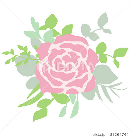 薔薇の花のベクターイラスト 単品 一輪 草木と一緒 のイラスト素材