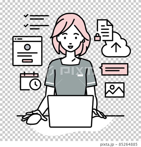 デスクで座ってPCでプロジェクトやタスクの管理の仕事をしているエステ店員の女性 85264885