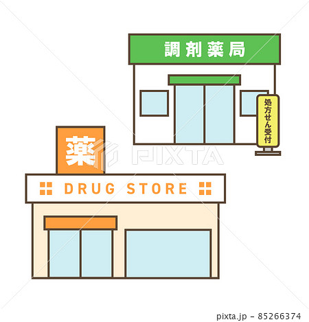 調剤薬局 ドラッグストア セットのイラスト素材
