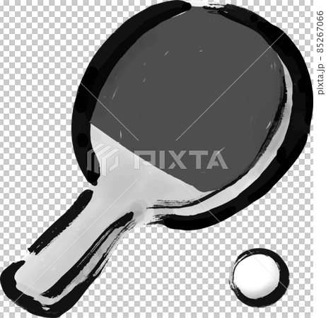 卓球のラケットとボールの手描き筆描きイラスト モノクロのイラスト素材