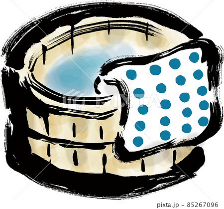 温泉やお風呂の木製の桶 手描き筆描きイラスト 温泉やお風呂の木製の桶 手描き筆描きイラスト 85267096