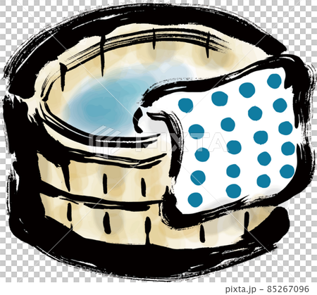 温泉やお風呂の木製の桶 手描き筆描きイラスト 温泉やお風呂の木製の桶 手描き筆描きイラスト 85267096