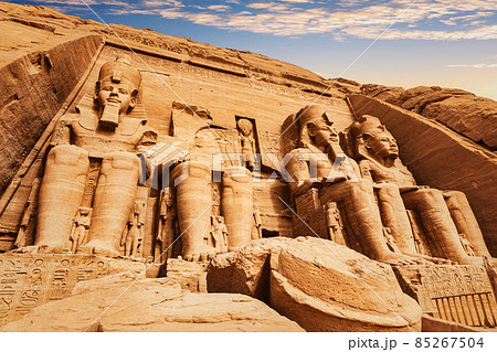 Abu Simbel, the Great Temple of Ramesses II close view, Egypt 85267504