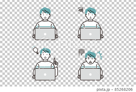 人物 パソコンを操作する小学生の男の子セット 85268206