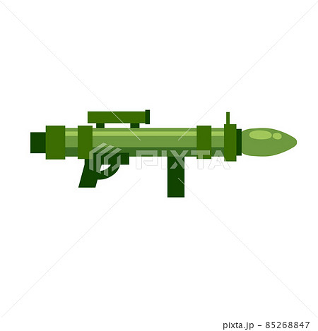 Bazooka. Rocket launcher. Large cannon with missile. Military equipment. Grenade launcher. Flat cartoon 85268847